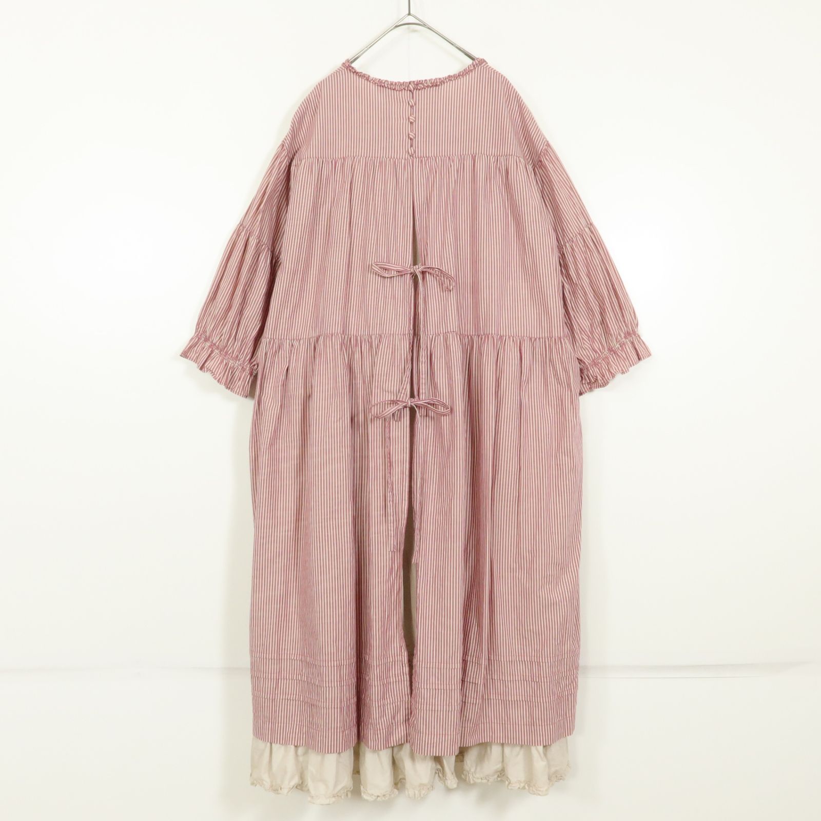 美品】ピンクハウス☆ストライプワンピース エプロン風 七分袖