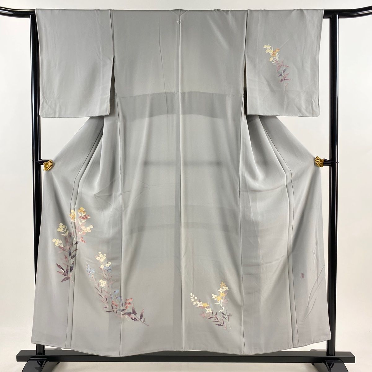 付下げ 身丈156cm 裄丈62.5cm S 袷 押田正義 加賀友禅 落款 草花 青灰色 正絹 名品 一つ紋