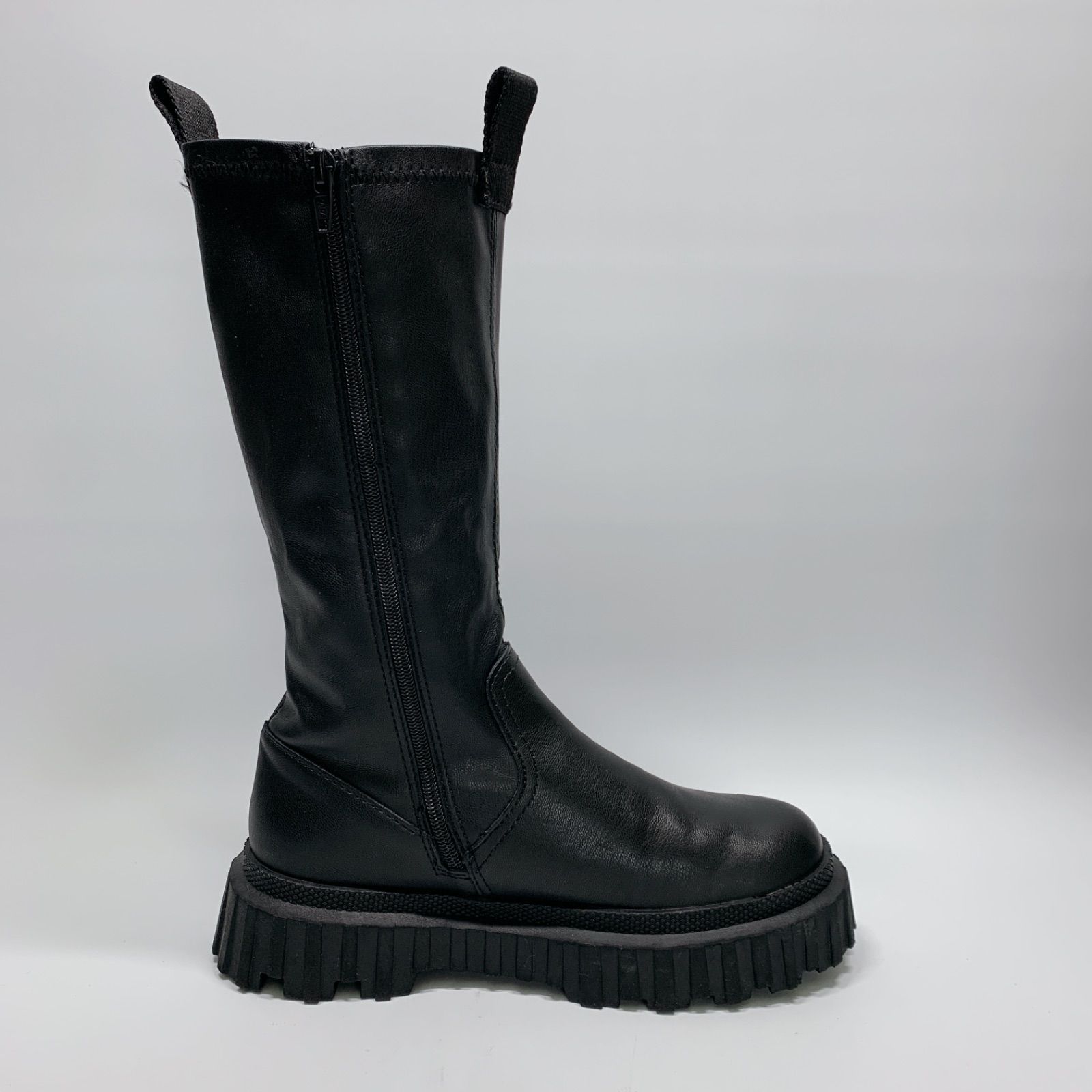 美品〇 ZARA ザラ 厚底 ロングブーツ レザー ブラック サイドジップ 32