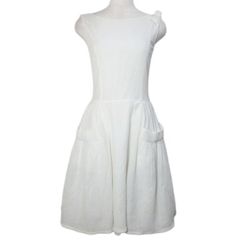 フォクシー 襟付き ツイード ノースリーブワンピース ひざ丈 ホワイト  