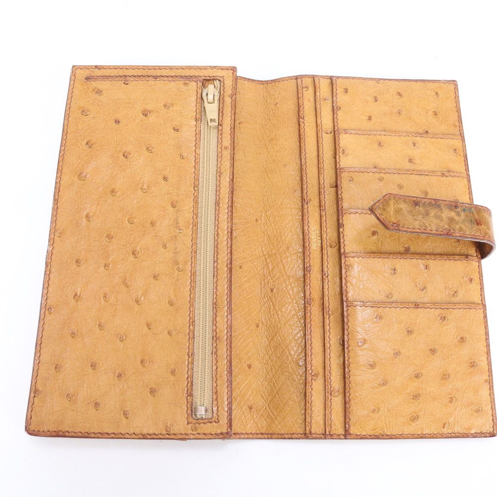 美品 エルメス ベアン クラシック 〇Y 刻印 オーストリッチ レザー 長  