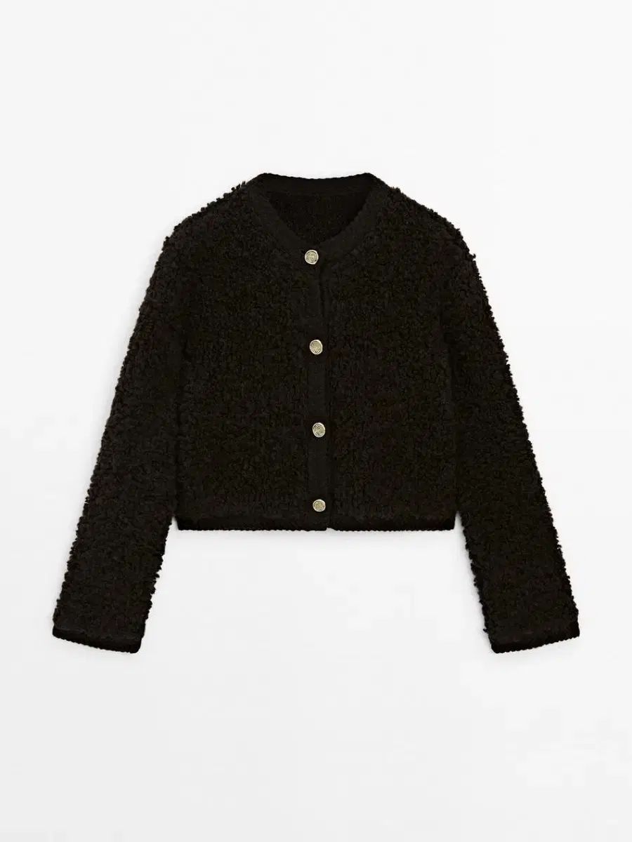 ラインストーン ボタン ディテール ブークレ カーディガン S size