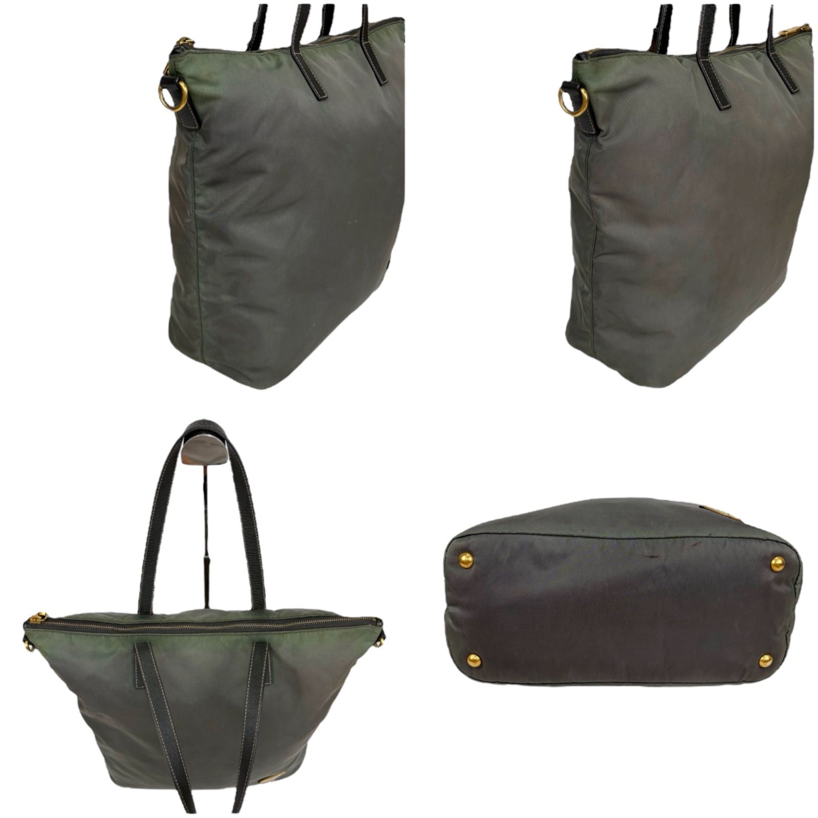 良品814 PRADA ナイロン 三角ロゴ トートバッグ 肩掛け カーキ y2k プラダ PRADA トートバッグ ショルダーバッグ トライアングル