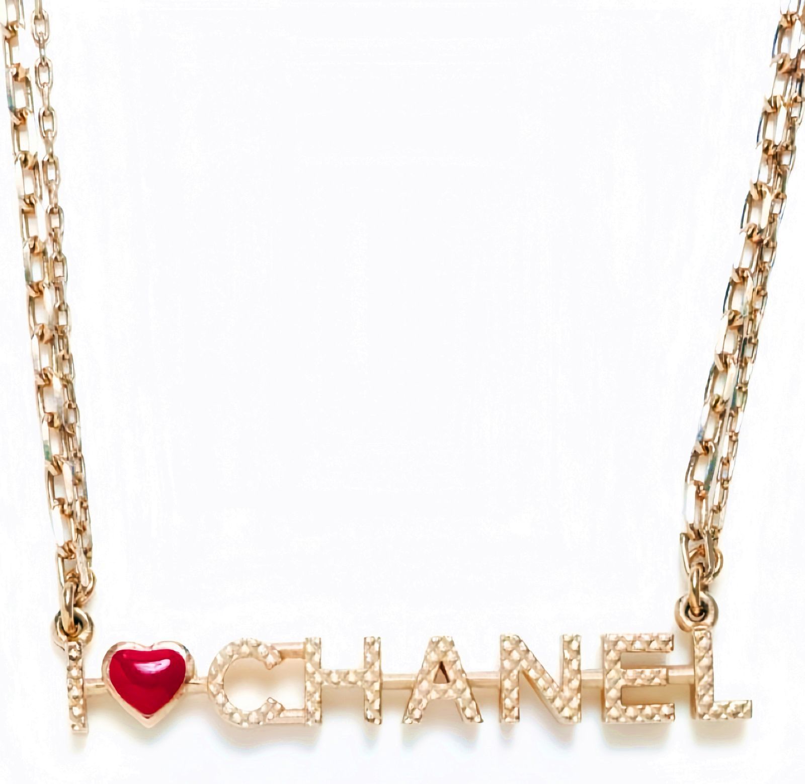 超美品◇本物◇CHANELシャネルILOVEYOUアルファベットロゴペンダントハート二重チェーンGPメッキネックレスチョーカーネックレス刻印A17P  - メルカリ