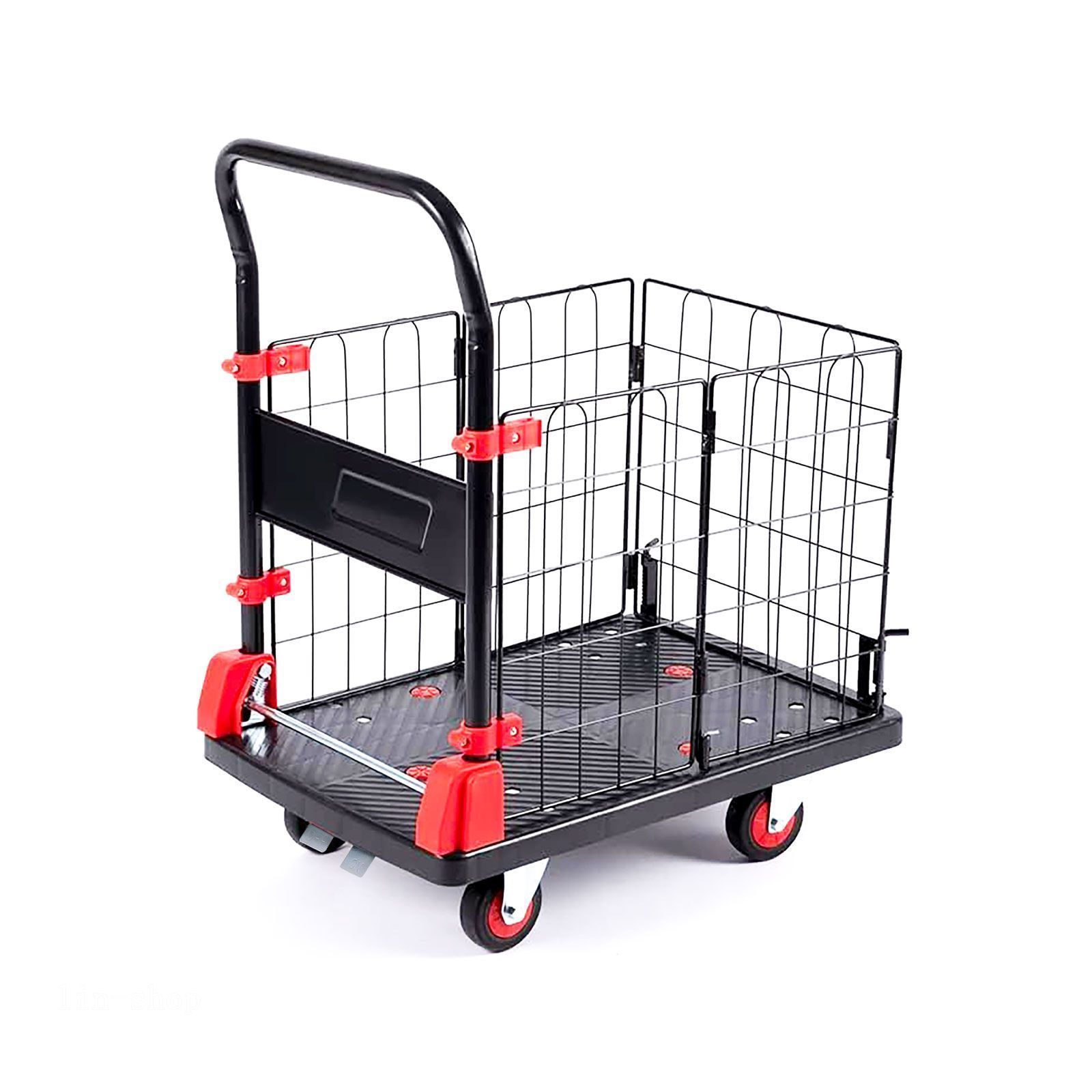 新品＆未使用＆未開封 カゴ付き台車 折りたたみ カゴ台車 バスケット 軽量 静音 ブレーキ付き 耐荷重 150kg 折り畳み 荷台 固定 360回転 ワゴンキャリー 台車 深めカゴ ロック 補強