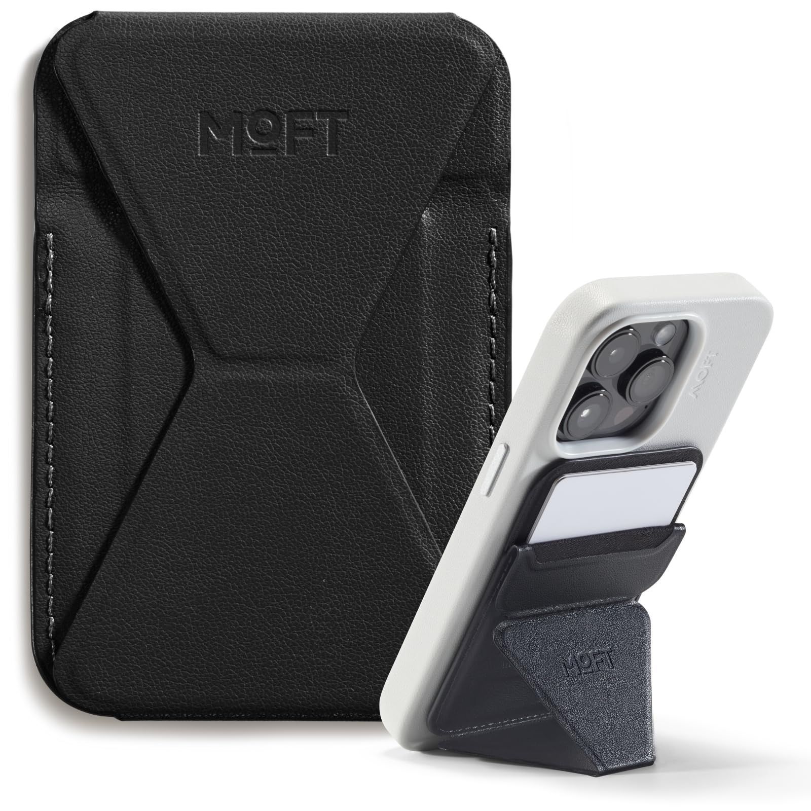 モフト 磁力強化版 Snap-On スマホスタンド カードケース スマホグリップ 磁力強化 MagSafe対応 カード収納 ジェットブラック