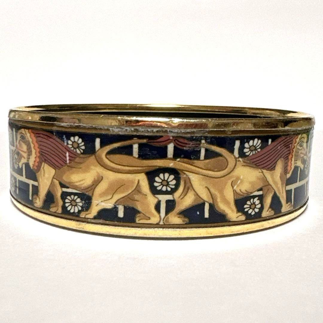 HERMES エルメス エマイユGM ブレスレット バングル ライオン ゴールド