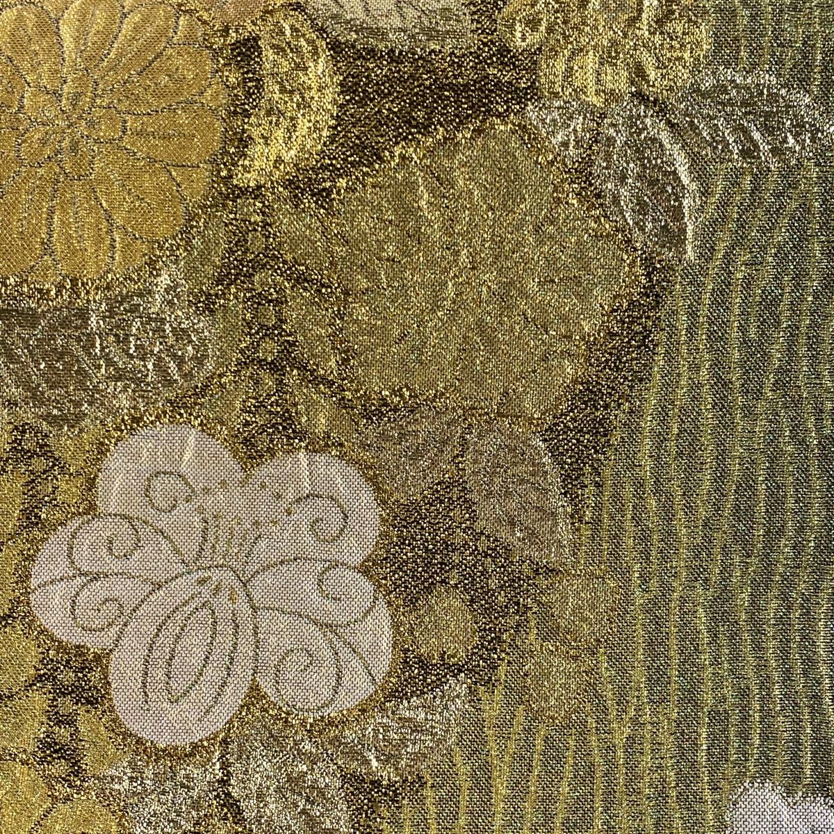 袋帯 美品 秀品 六通 正絹 袋帯 美品 秀品 華文 鳥 金糸