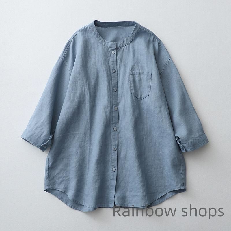 ブラウス シャツ レディース 長袖 ノーカラー バンドカラー トップス まぁるいカーブのアトリエブラウス 秋服 秋冬 高級 高品質 楽天市場】ブラウス シャツ レディース 七分袖 ノーカラー
