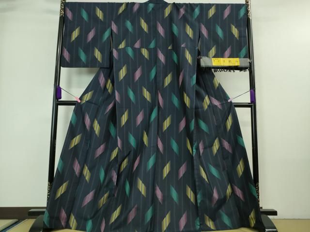 平和屋着物□極上 漢方染紬 杢目絞り 間道 やまと誂製