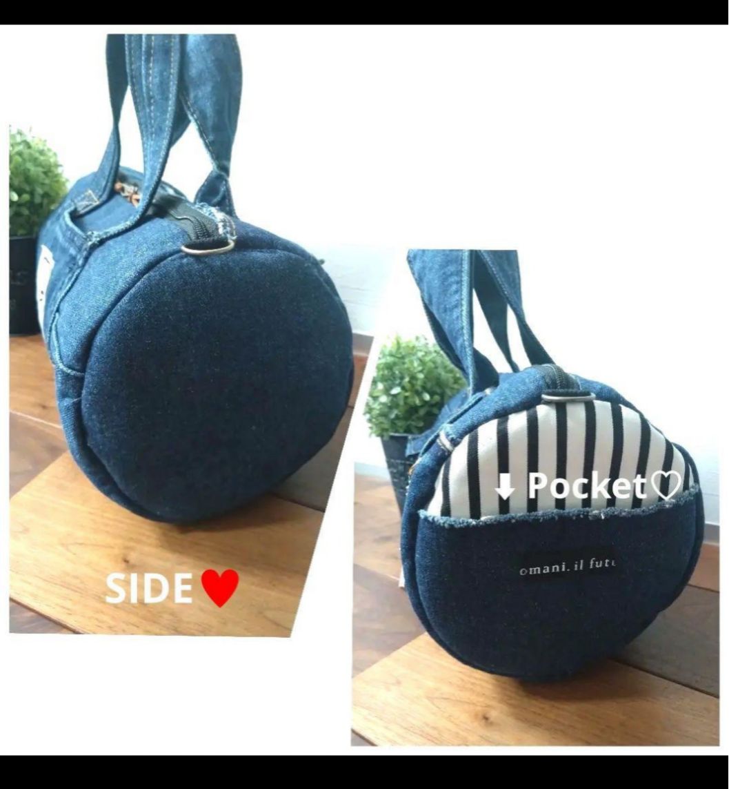 №702【DENIM❌️ドラム缶型ショルダーバッグ🩷】デニムリメイク