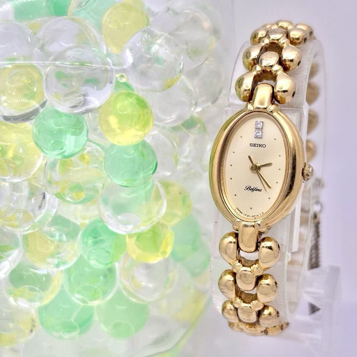 外観 | 電池 SEIKO セイコー Belfina ベルフィーナ 2Pダイヤ レディース 腕時計 ゴールド オーバル 1F21-5B00