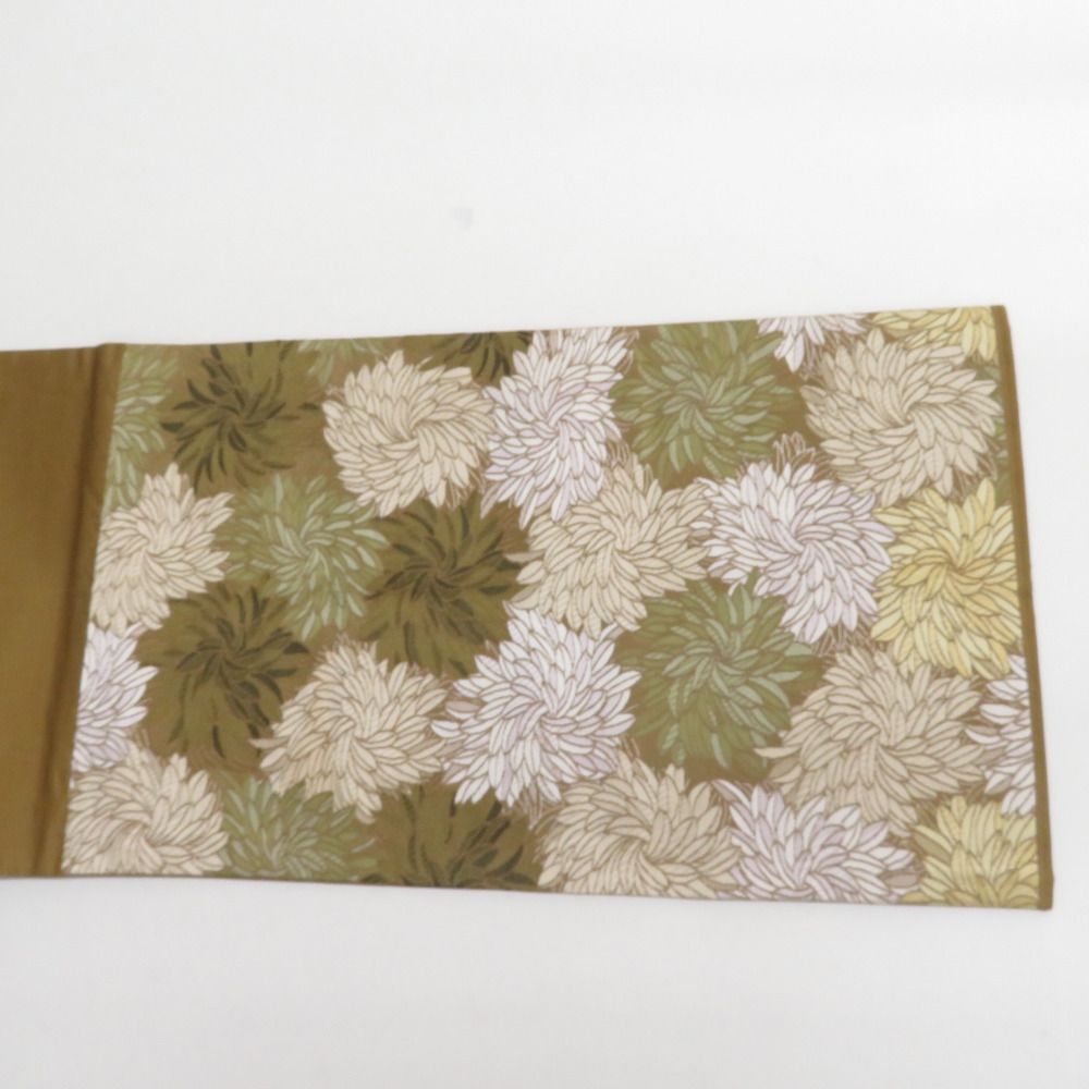 袋帯 洒落袋帯 こむさでもーど 菊尽くし文様 六通柄 オリーブグリーンｘクリーム色 正絹 仕立て上がり 着物帯 長さ432cm 【キモノオフ野々市若松店】 袋帯 洒落袋帯 こむさでもーど 菊尽くし文様 六通柄 オリーブグリーン