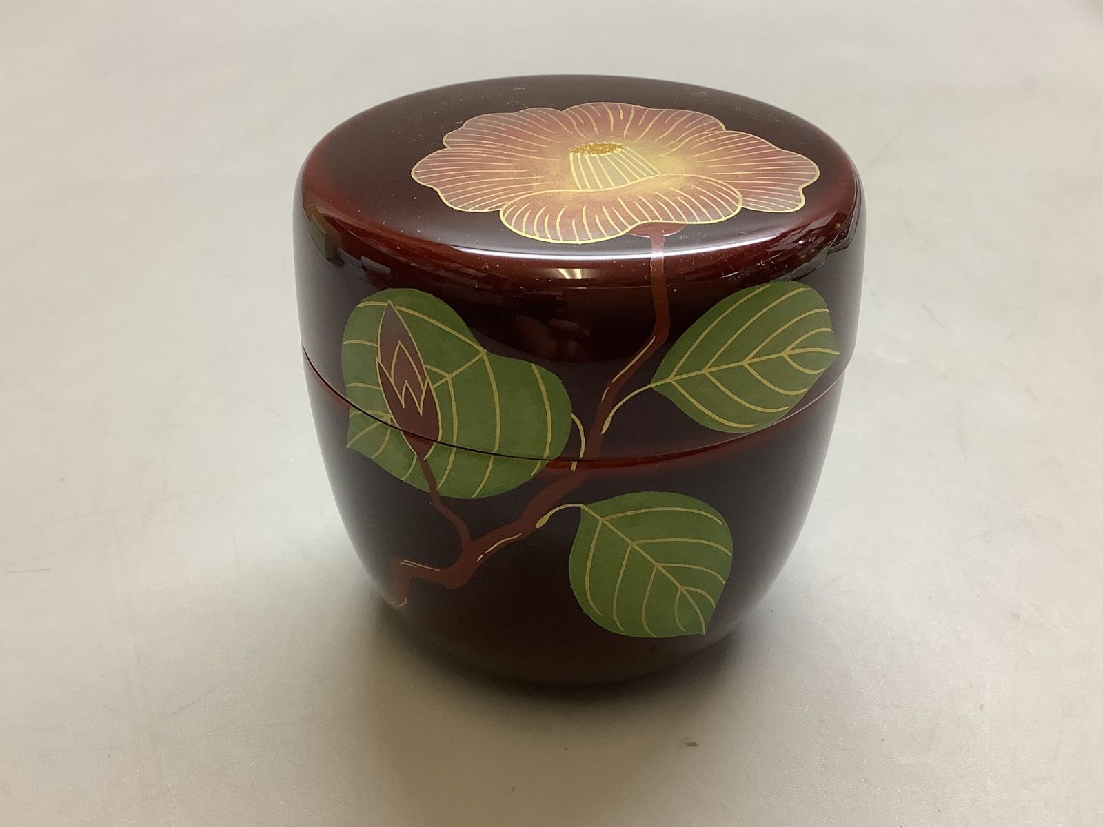 N12 茶道具 棗 なつめ 木質 溜漆塗中棗 椿蒔絵 紙箱 茶入 茶道