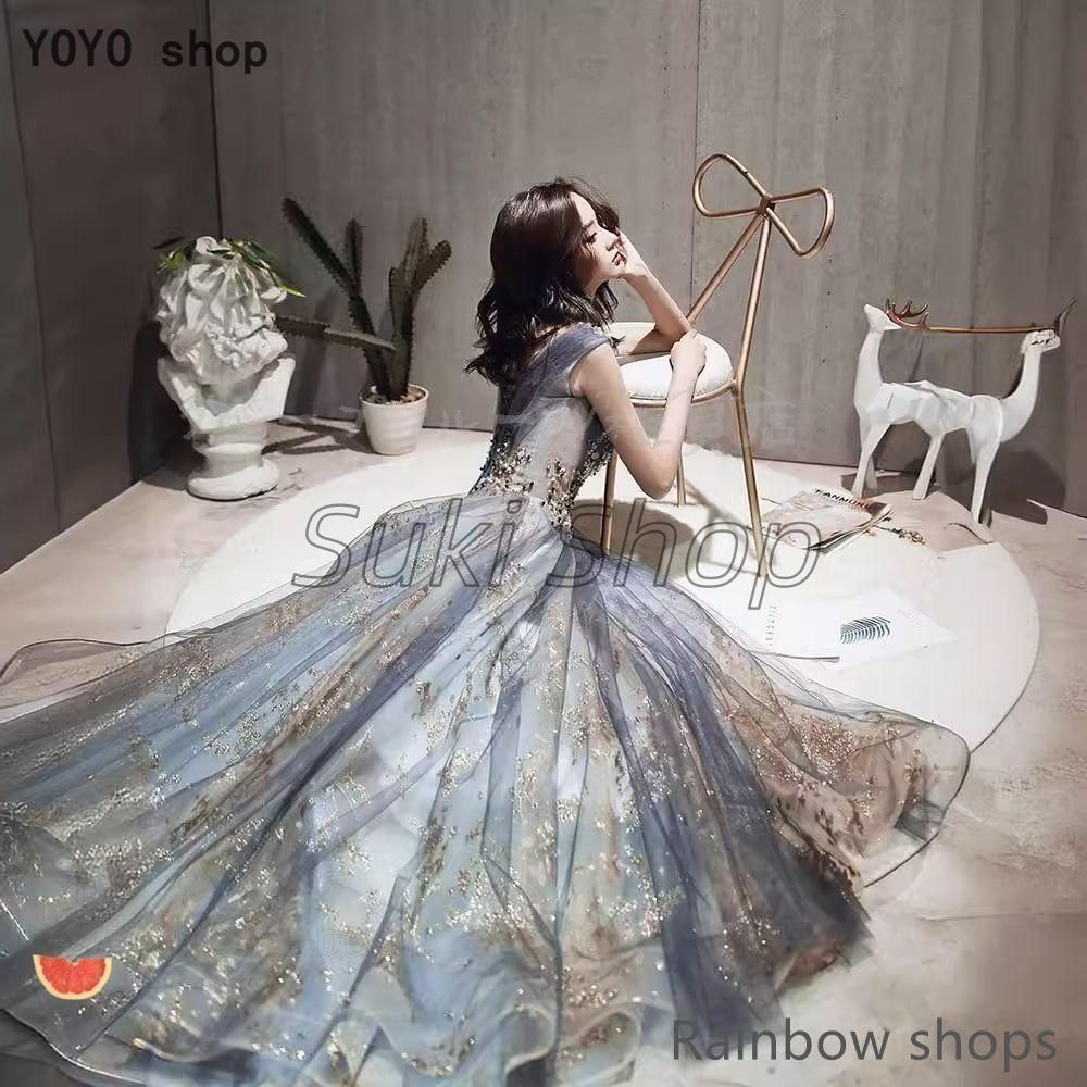 スパンコールオフショルダーイブニングドレス ✧ ブラックロング丈