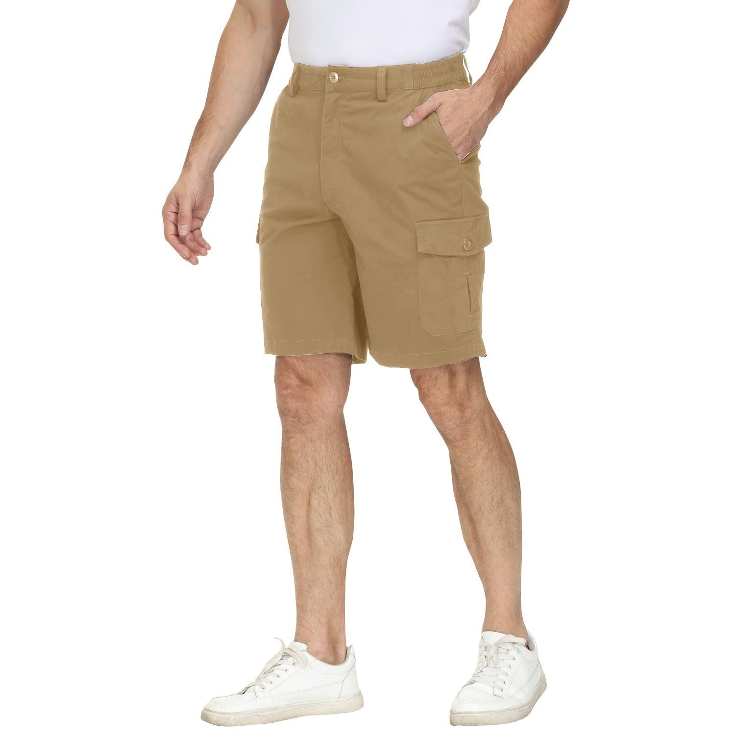 L_カーキ ショートパンツ メンズ 作業服 アウトドア 半ズボン 釣り 短パン カーゴパンツ 五分丈 チノパン クロップド ハーフパンツ スポーツ ストレッチ カーキ L