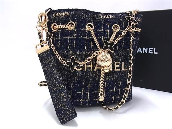 ■新品■未使用■ CHANEL シャネル ロゴ ポリエステル×メタルファイバー×レザー ショルダーバッグ ネイビー系×ゴールド系 FJ8232 □新品□未使用□ CHANEL シャネル ロゴ ポリエステル×メタル