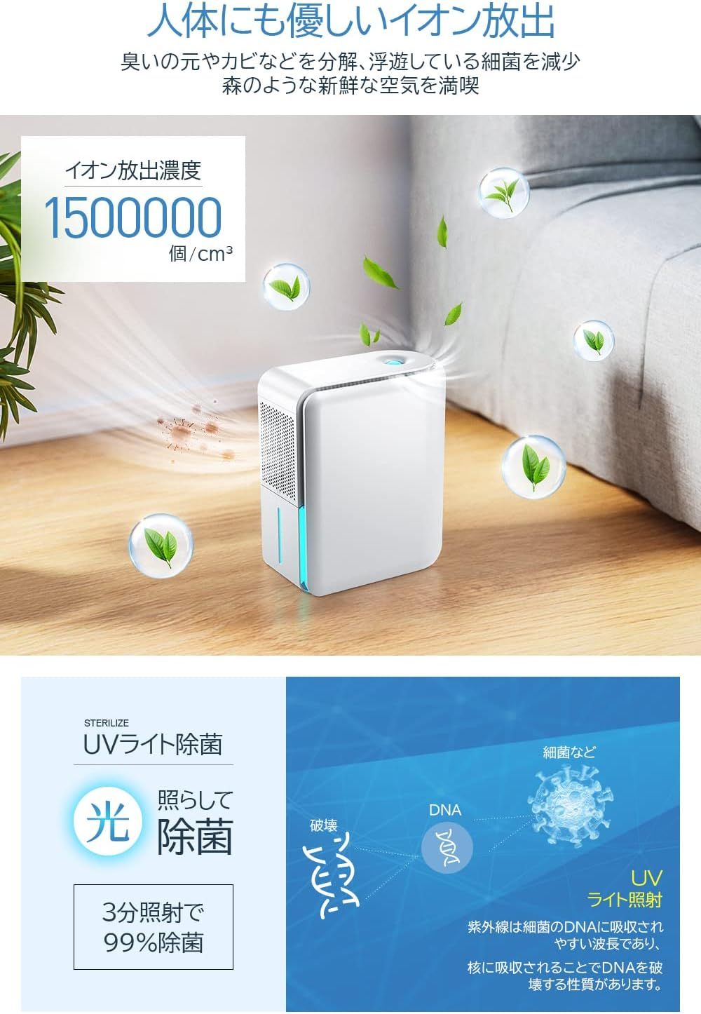 除湿器 マイナスイオン機能付き