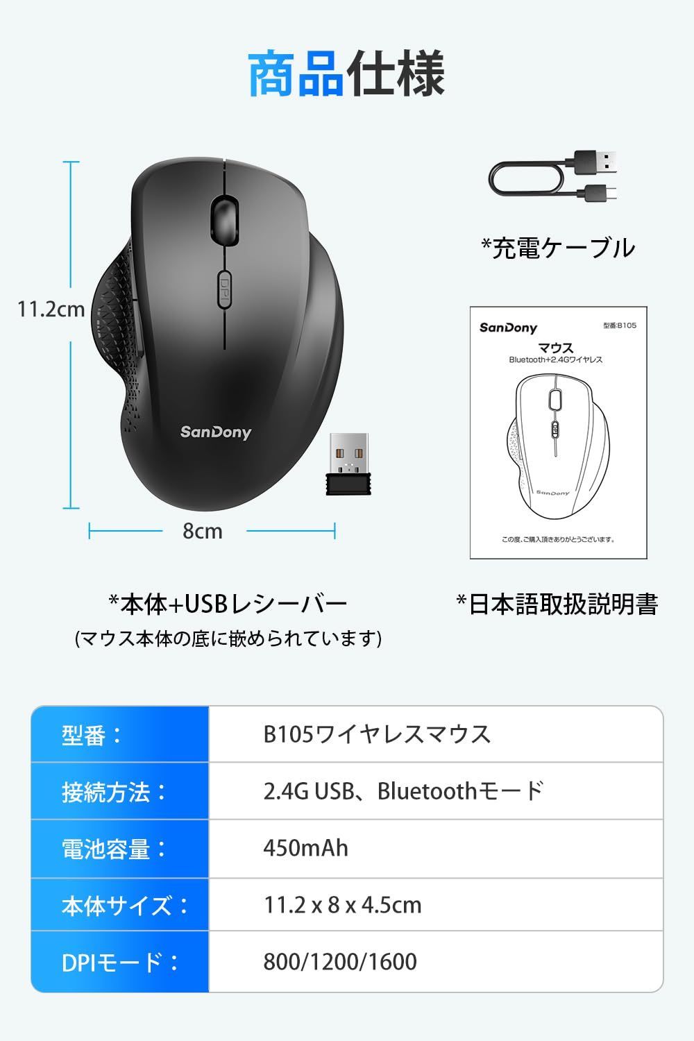 最新Bluetooth5.2 人間工学仕様】 マウス ワイヤレス 無線 静音 5