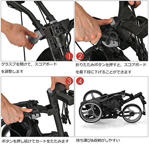 GYMAX ゴルフカート 手引き ゴルフ用カート ゴルフキャリー 3輪 折りたたみ 収納 コンパクト 傘差しホルダー付き フットブレーキ付き 手引きカート  ゴルフ バッグ キャリーカート プッシュカート - メルカリ