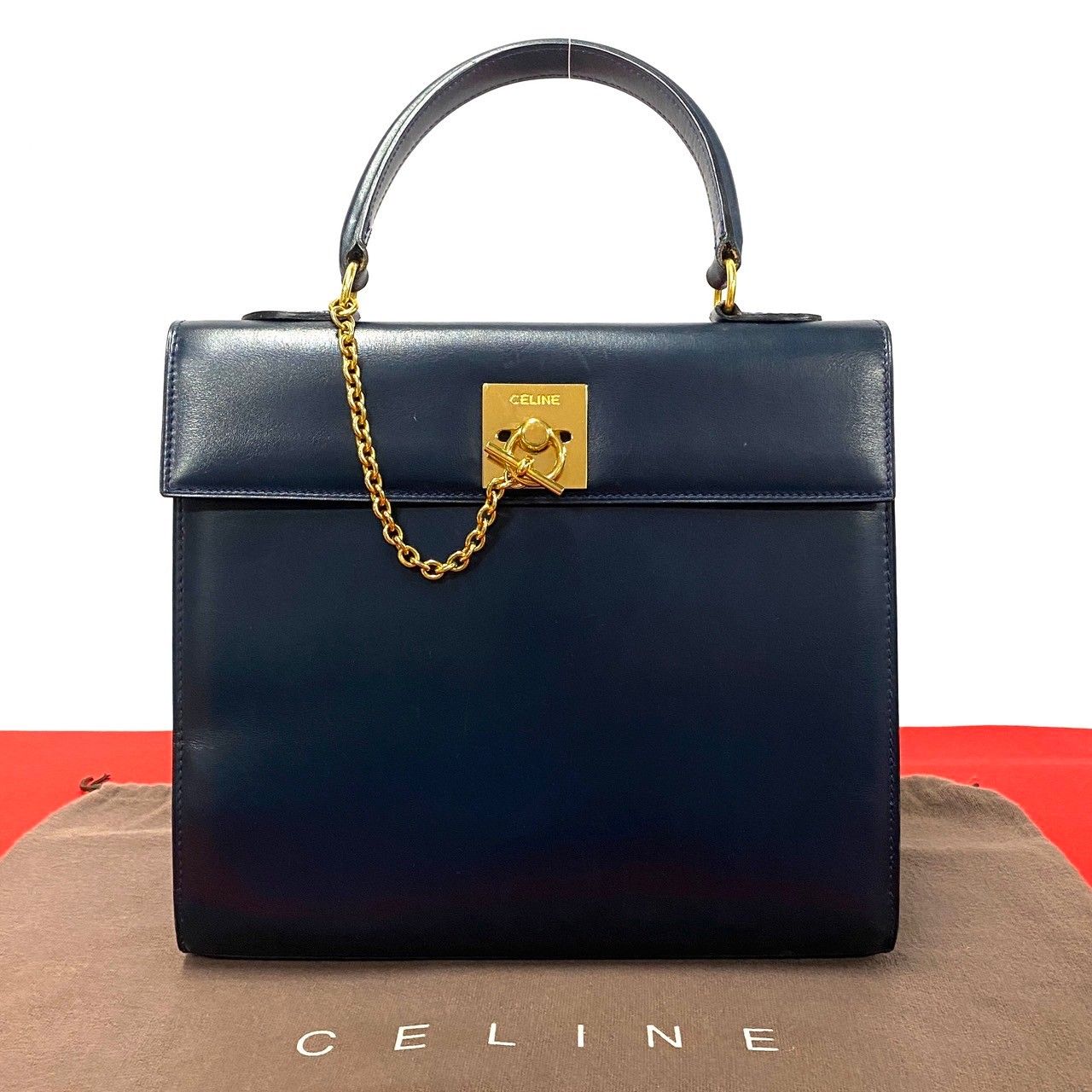 極 美品 希少品 CELINE セリーヌ ヴィンテージ ガンチーニ 金具 レザー 本革 ハンドバッグ ショルダーバッグ ネイビー 紺 レディース  26671 - メルカリ