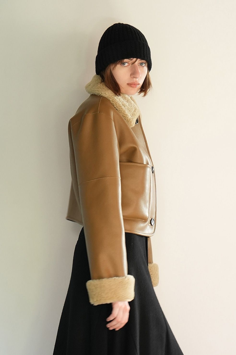 CLANE レザーショートコート CLANE - レザーショートコート - VEGAN LEATHER BOA SHORT JACKET