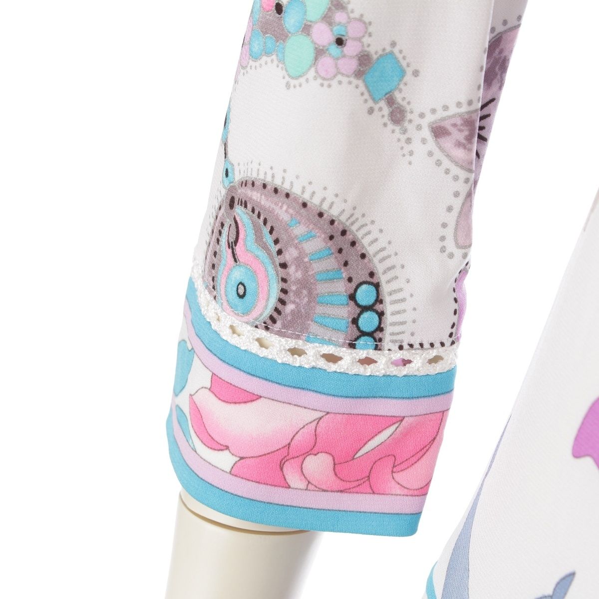 知恵のある レオナール カンカン フラワー 花柄 宝石 総柄 長袖 ワンピース ドレス 0190213 ホワイト 38