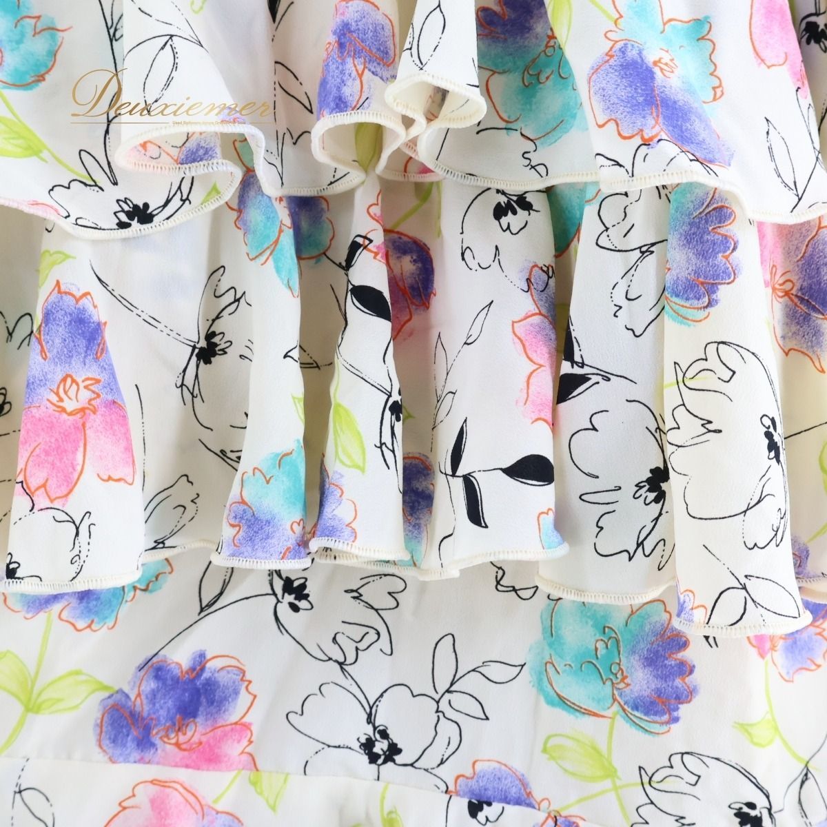 【美品 スペイン製 フラメンコ衣装】アイボリー RONEY ルーニー ワンピース ドレス 花柄 ボランテ フリル レース 水色 ピンク 美品 スペイン製 フラメンコ衣装】アイボリー RONEY ルーニー