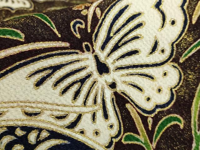 平和屋本店□超希少 東京友禅 久呂田明功 九寸開き名古屋帯 舞蝶文 烏