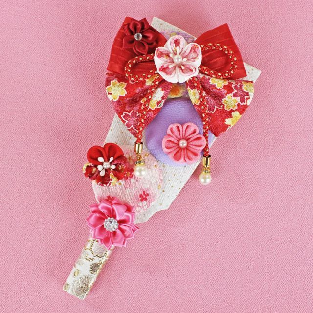 羽子板 初正月 ケース入り(7号 摘み細工 髪飾り付き つまみ細工