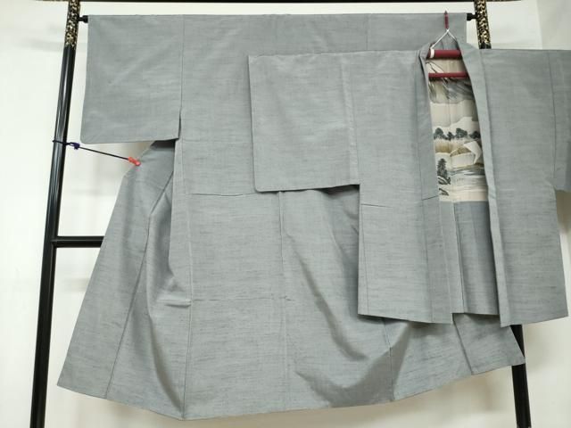 平和屋着物●男性 紬 アンサンブル 鼠色 正絹 DAAY5385ud