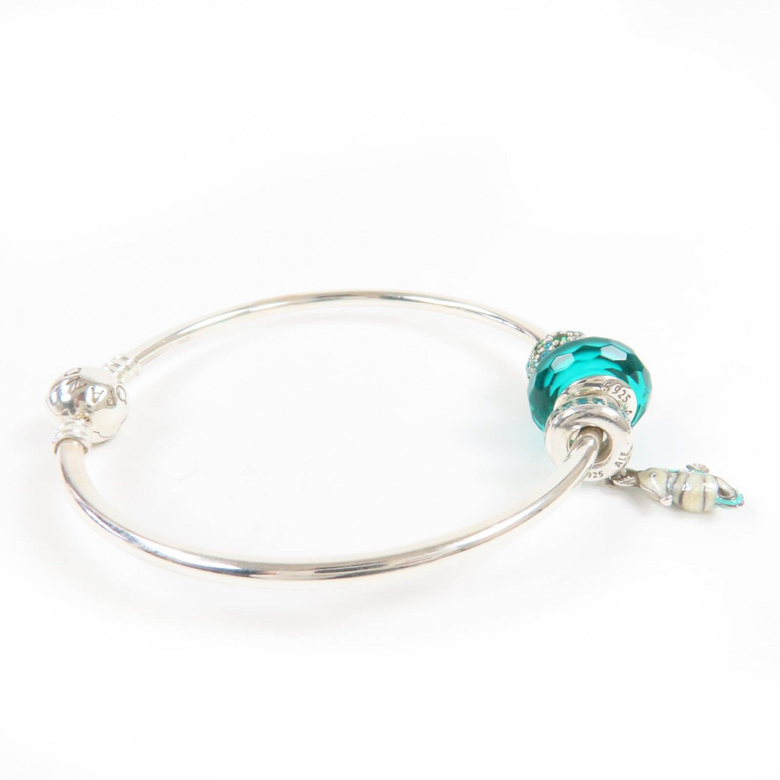 極美品☆PANDORA パンドラ 925 3個チャーム付 バングル