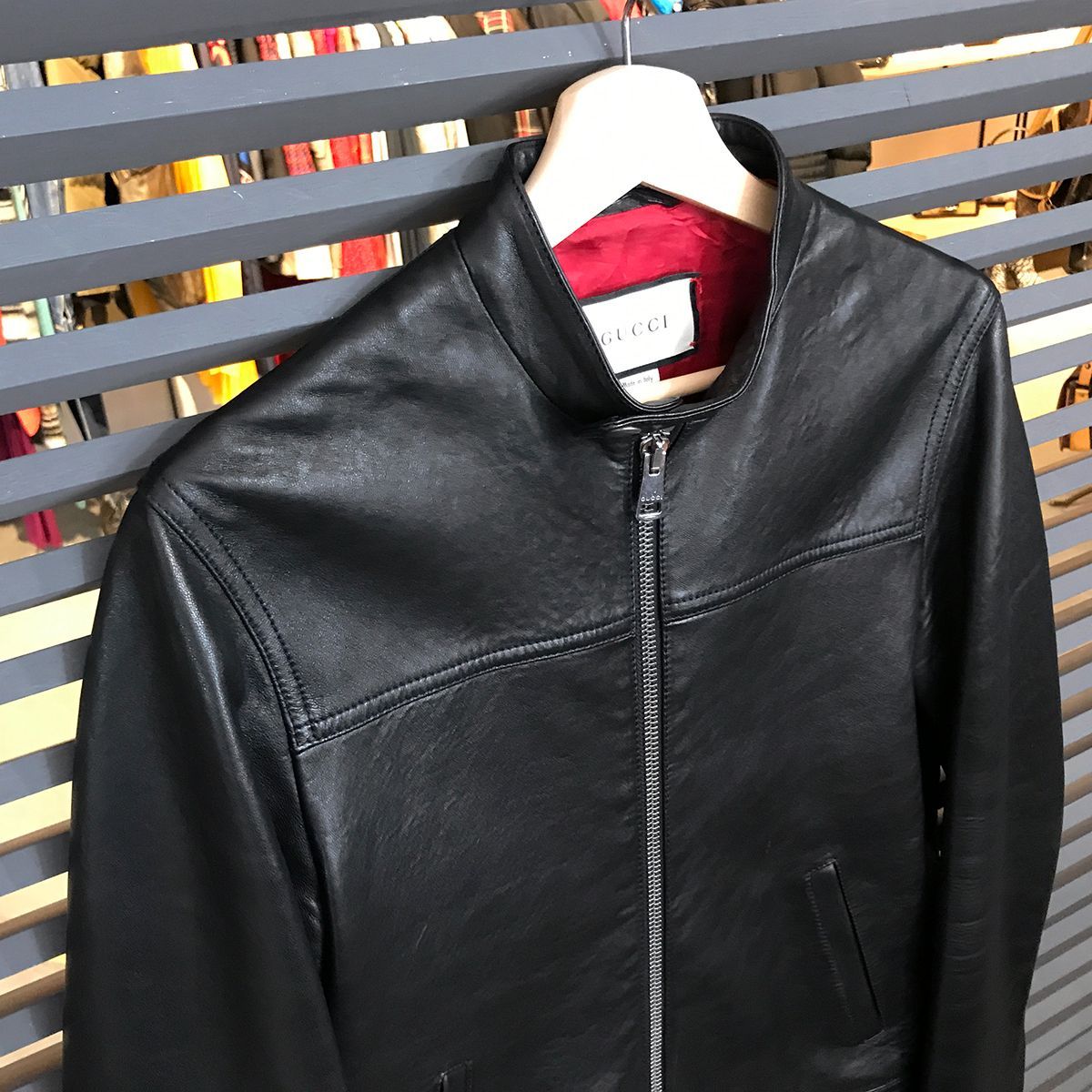 超美品】グッチ シングル ライダースジャケット ラムスキン ブラック 