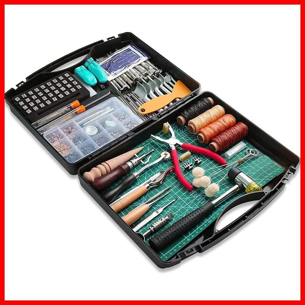RMTIME レザークラフト 273点工具セット レザーツール 革工具セット 手縫い道具 穴あけポンチ 静音 ヨーロッパ目打ち カッターマット カービング 刻印セット レザー 糸 針 手作り 縫製キット 収納バッグ付 DIY 革細工 キット