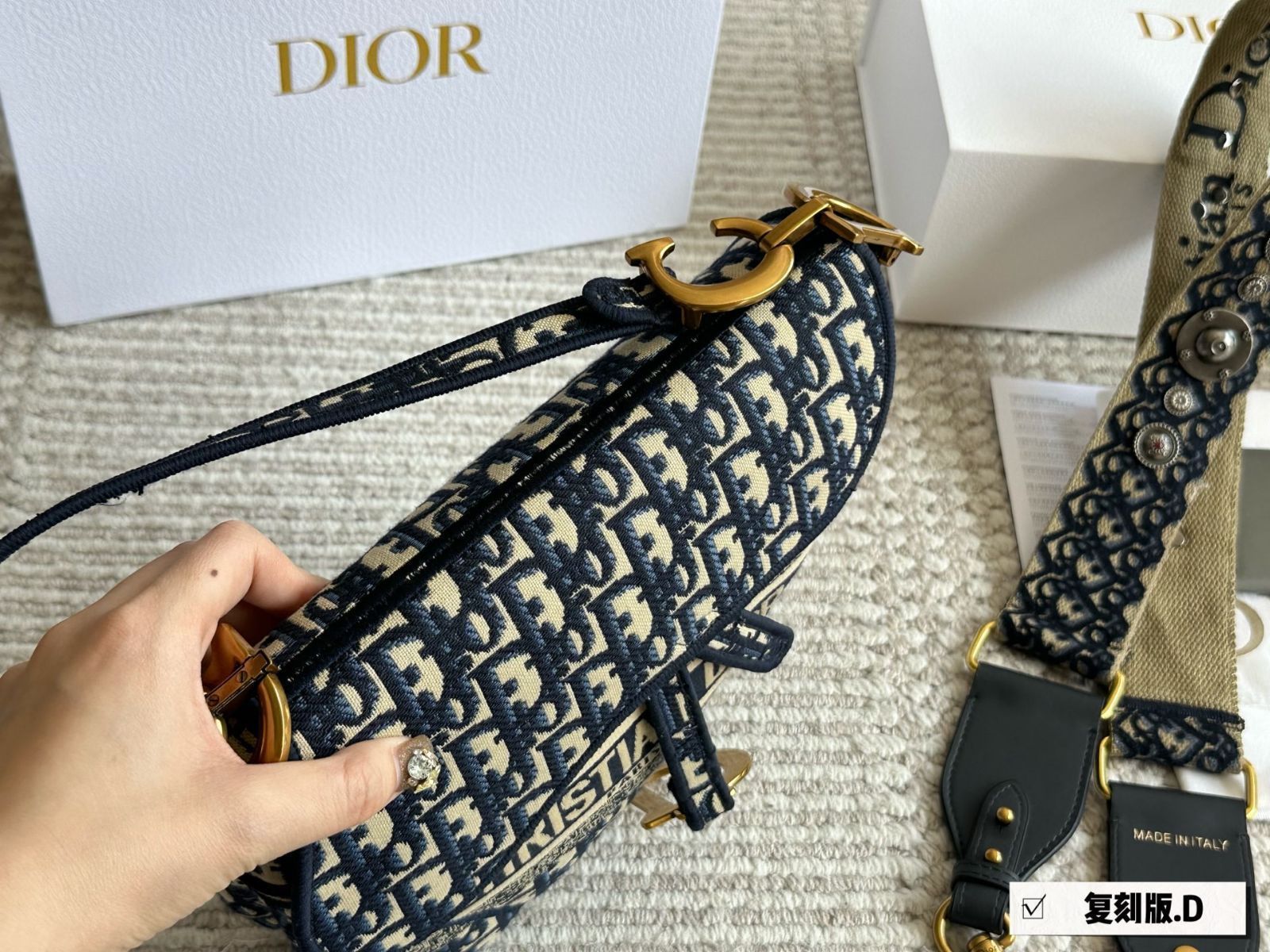 【ヴィンテージ】Rank:B☆Dior Oblique サドルフォンバッグ ll07788_dior_blue_monogram_sad
