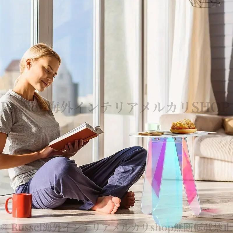 取付無料！オーロラ ホログラム 韓国風アクリル円形ミニサイドテーブル✨ aurora acrylic side table / オーロラ サイドテーブル