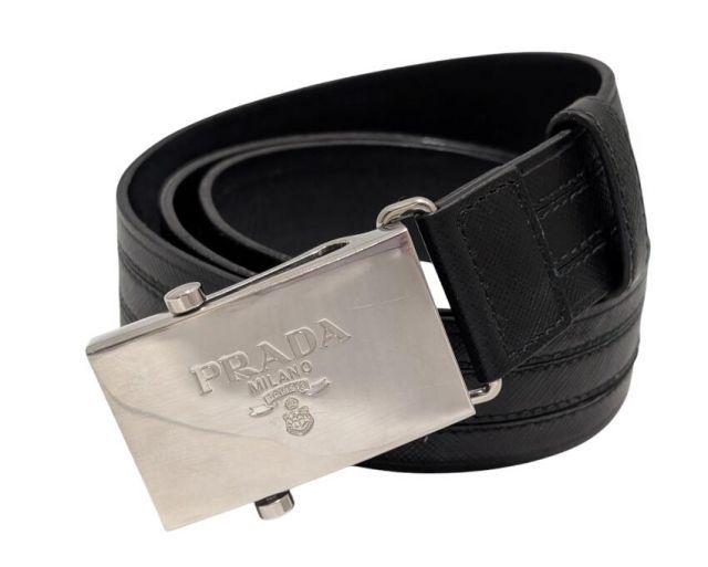 プラダ ローラーバックルベルト 2CM009 ブラック ＃34 型押し レザー
