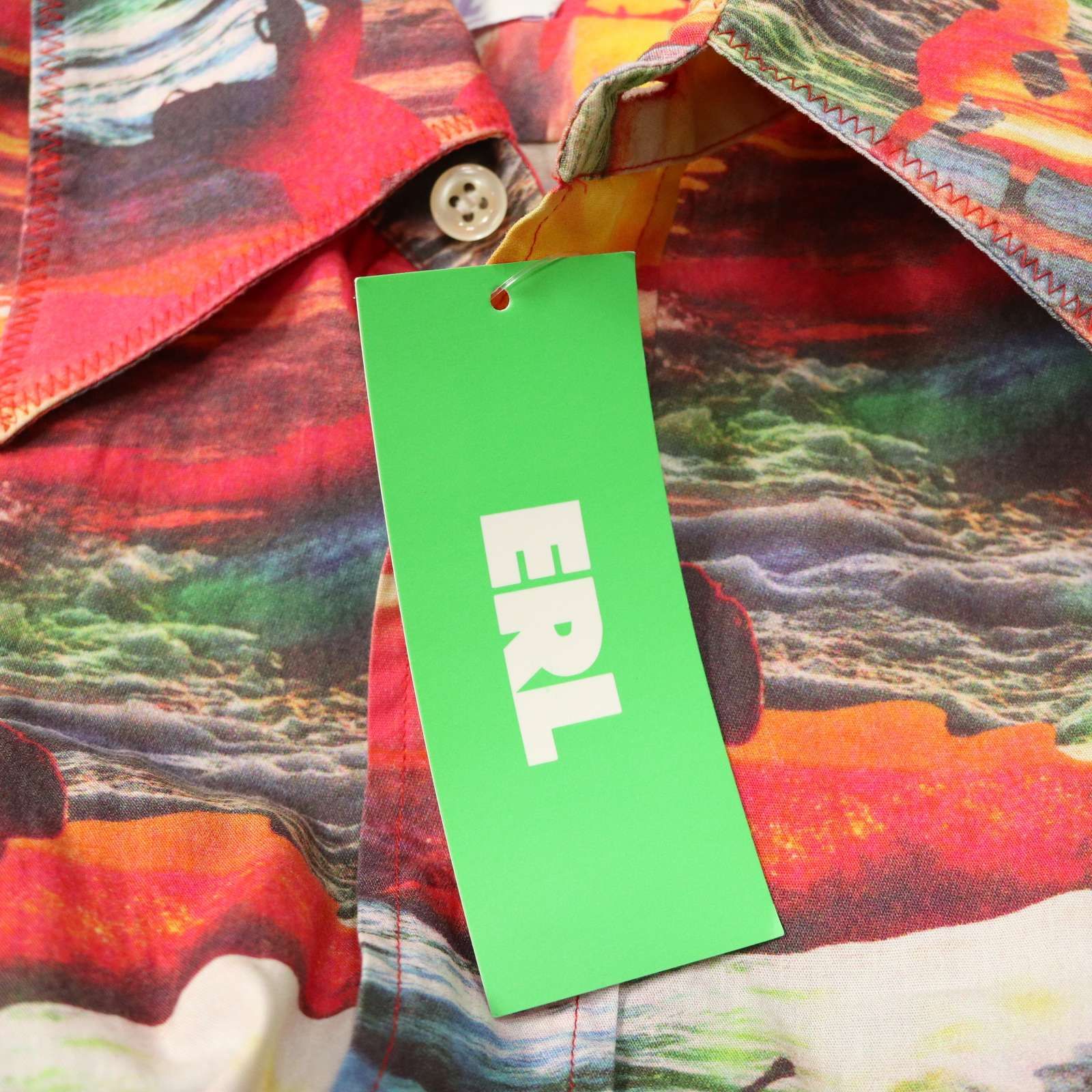 ERL イーアールエル 総柄グラフィック レーヨン長袖シャツ オレンジ