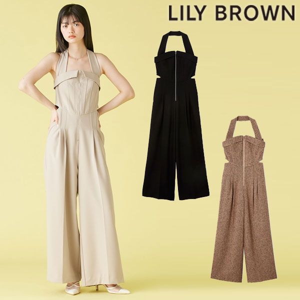 10%OFF リリーブラウン LILY BROWN ワンピース 25春夏 フロントファスナーサロペット サロペット オールインワン ロング丈 lwfo252026