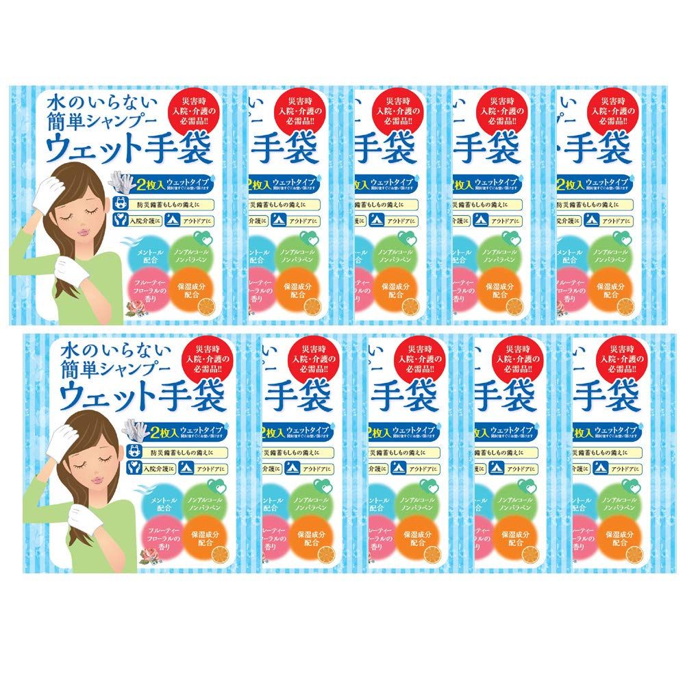 四国紙販売株式会社 水のいらない泡なしシャンプー ウェット手袋(2枚入) 10個セット フルーティーフローラル 
