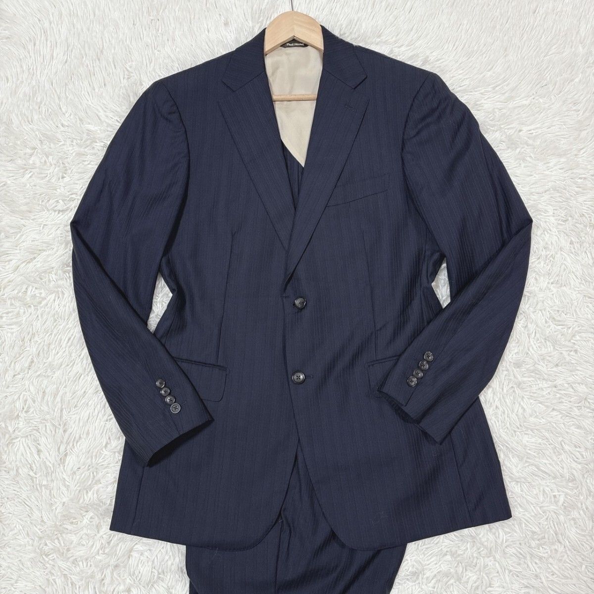 XL Super130’s Paul Stuart ポールスチュアート スーツ セットアップ ウール ネイビー 濃紺 50L ビジネス メンズ