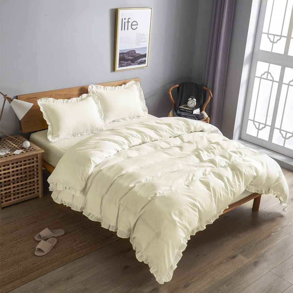 【迅速発送】HOdo Home 布団カバー シングル 3点セット 掛け布団カバー ベッドカバー 枕カバー ベッドシーツ ボックスシーツ 洋式・和式兼用 寝具カバーセット フリル付き ピーチスキン加工 