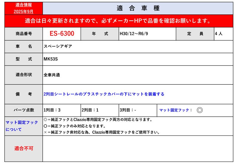 クラッツィオ MK53S スペーシアギア_1台分 H30 12~R6 9 用立体フロアマット ラバータイプ ES-6300 Clazzio