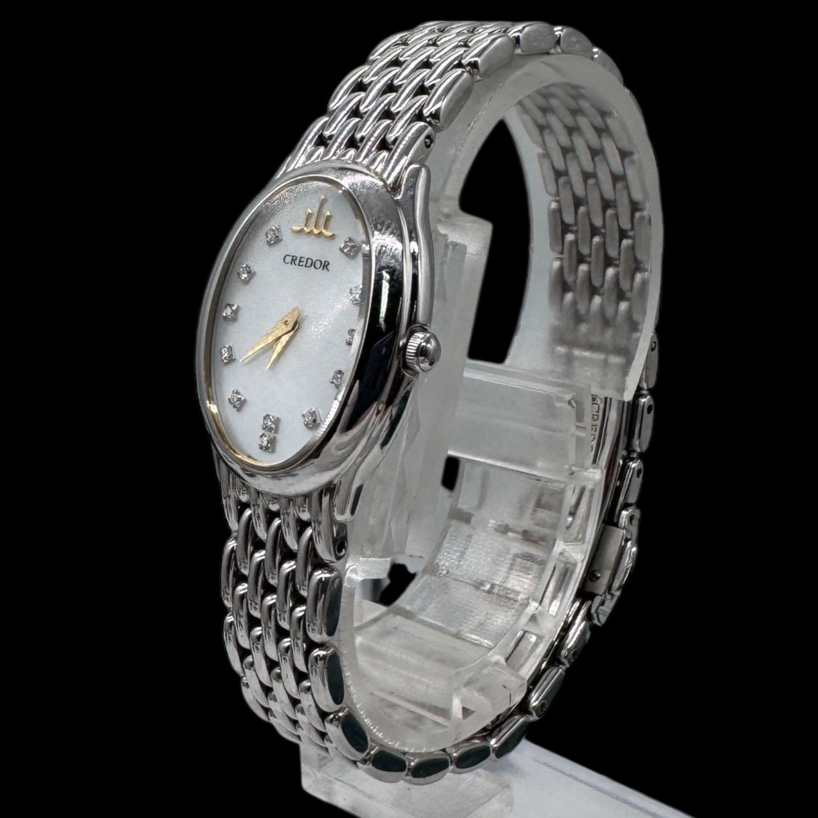 新品電池稼働 美品 CREDOR クレドール シグノ 12Pダイヤモンド