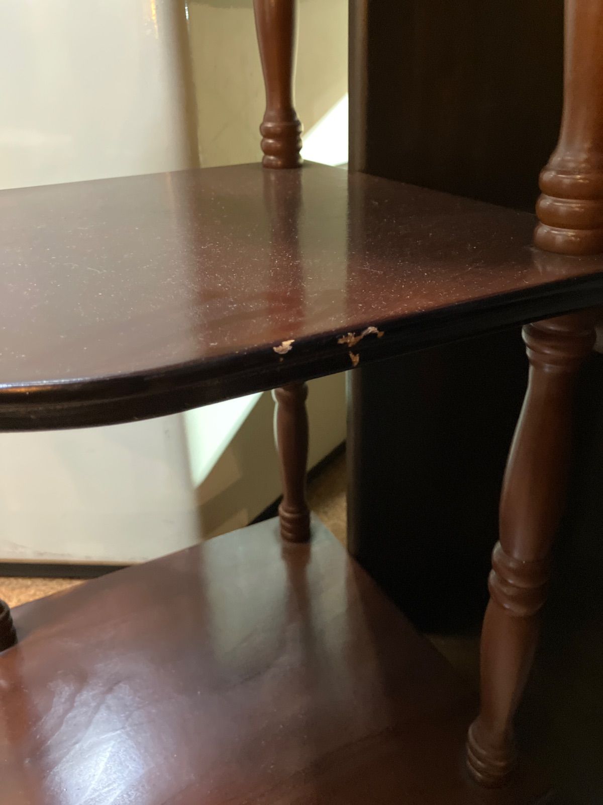 昭和レトロ ミッドセンチュリー 扇型 木製コーナーラック 飾り棚 4段