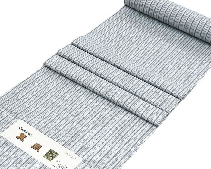 紬 絹 薫風 ぜんまい紬 中村工房 縦縞模様 灰青色 反物 着物 未仕立 d2036