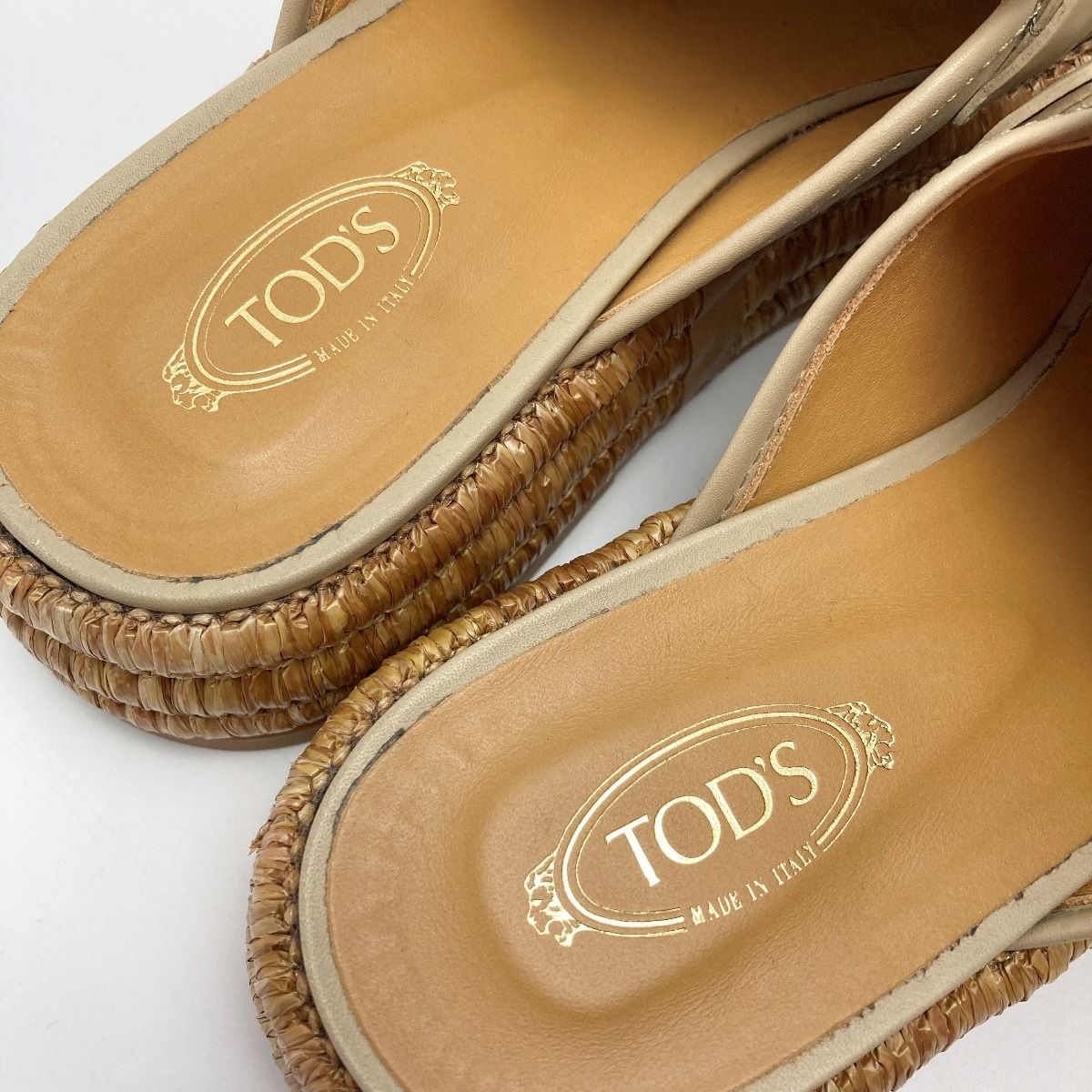 TODS トッズ Kate ケイト レザー プラットフォーム ミュール ベージュ  