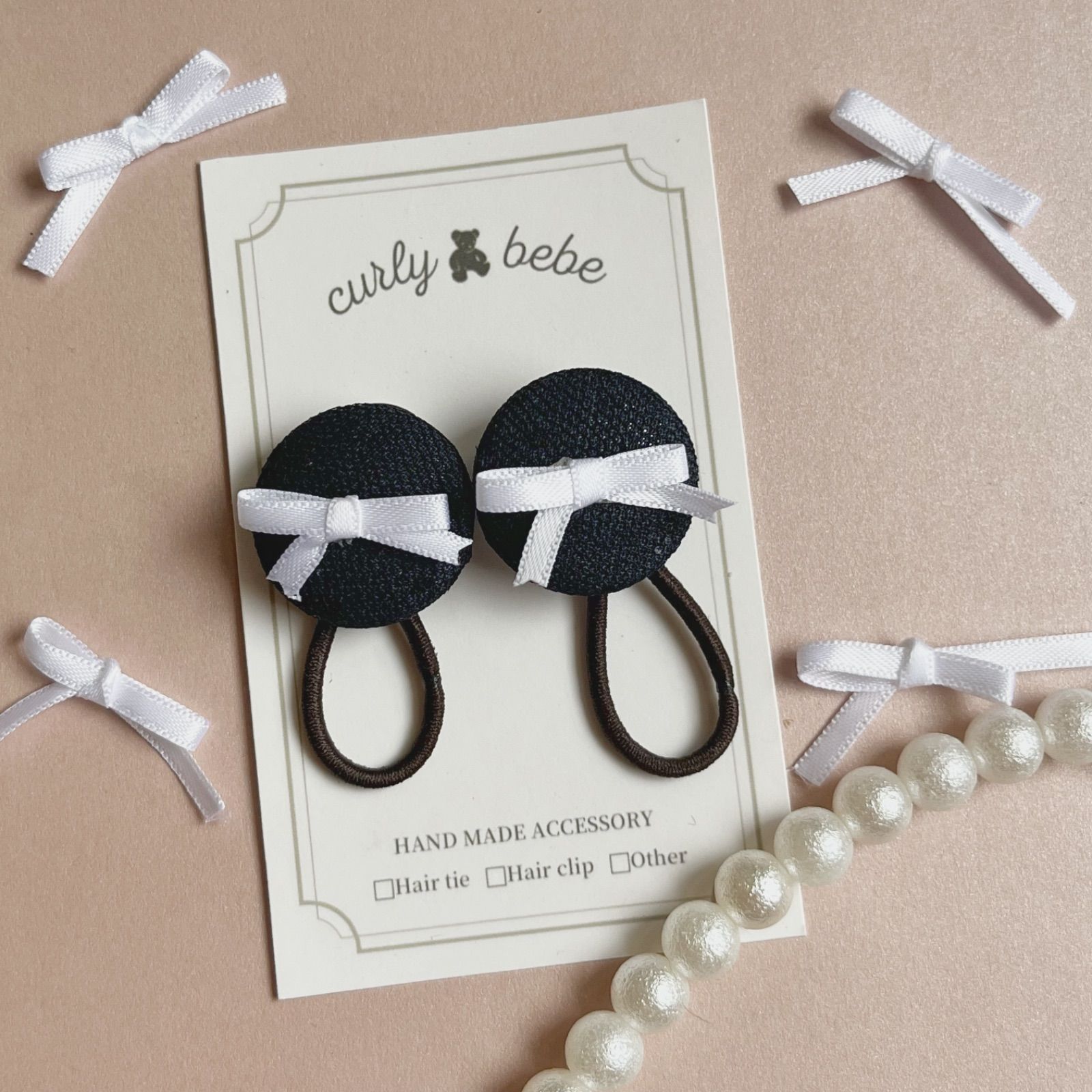 227ブラックミニサイズ ヘアゴムキッズ ヘアアクセサリー くるみボタン