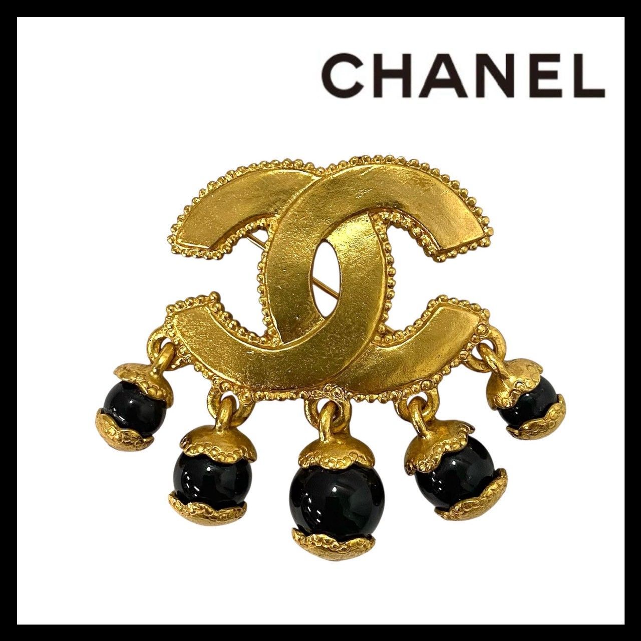 SU CHANEL ココマーク ブローチ 96 A ゴールド 金 ブラック 黒 コサージュ ヴィンテージ シャネル SU-181
