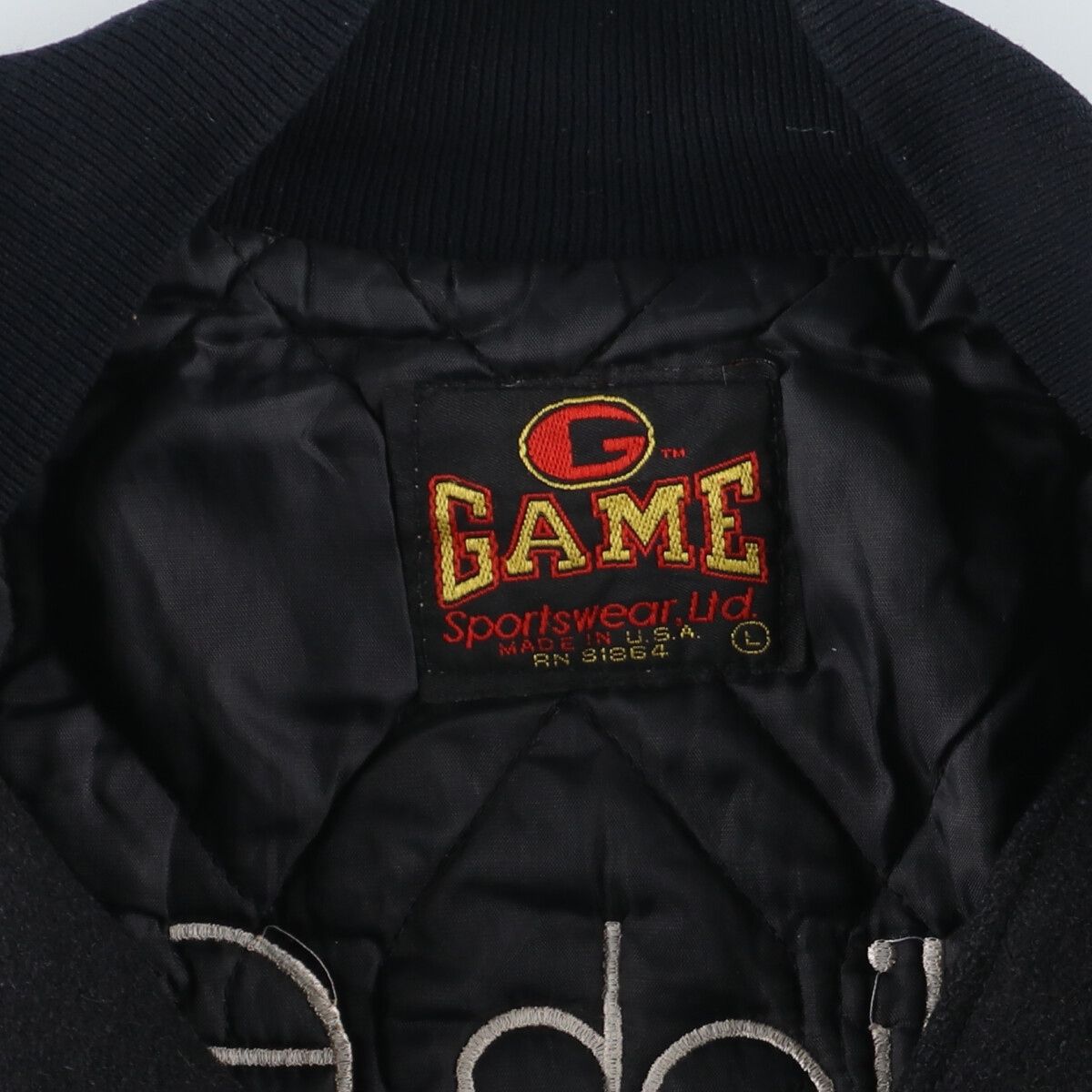 古着 90年代 GAME Sportswear バック刺繍 袖革ウールスタジャン